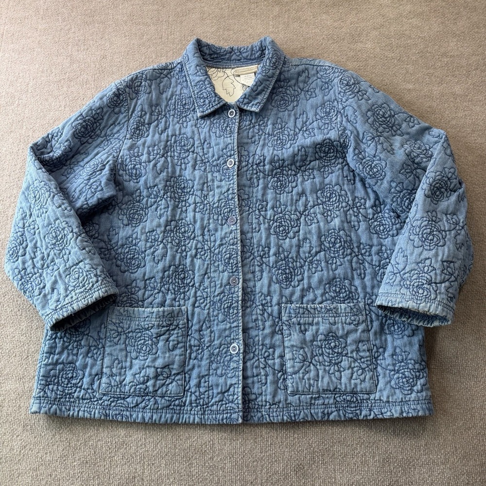 Coldwater Creek Soft Denim Quilted Floral Blue Jacket Woman's Size 3X - Picture 2 of 10